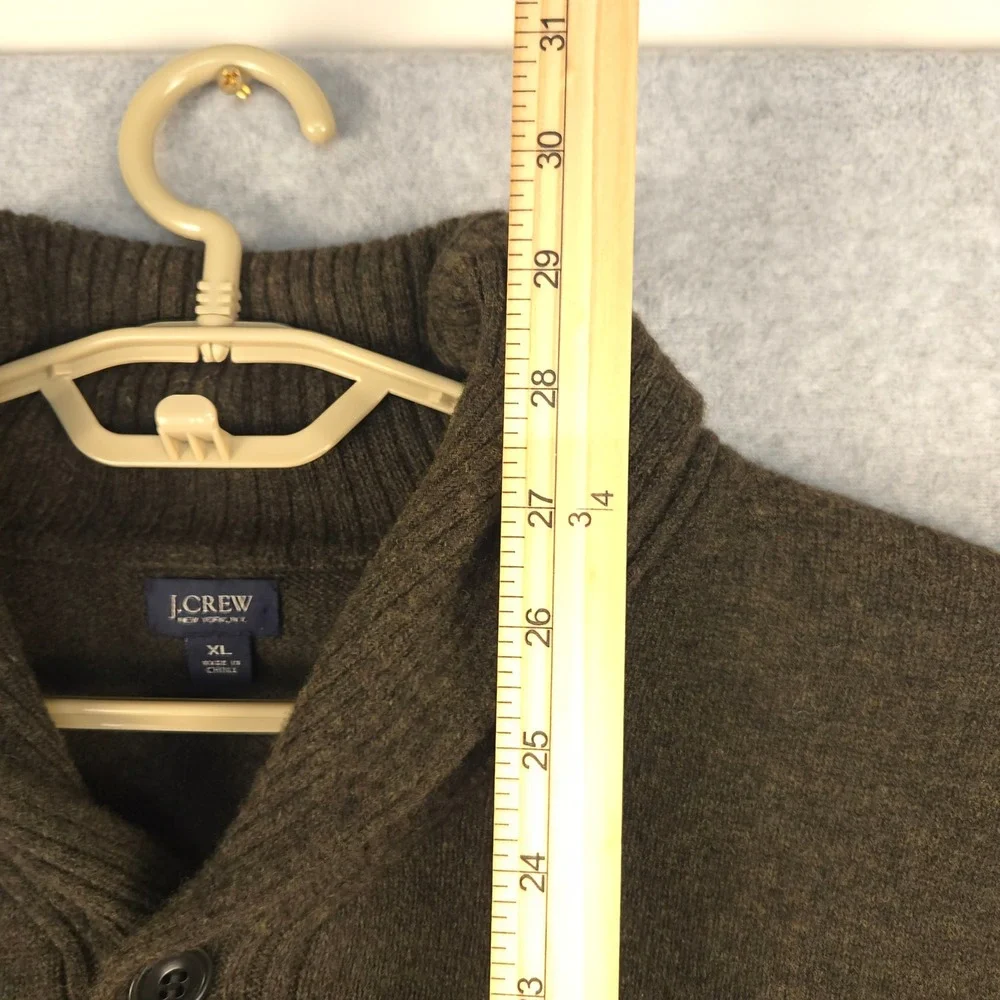 J. Crew Lambswool Sweater Shawl Collar Button Up Pullover Brown XL‎